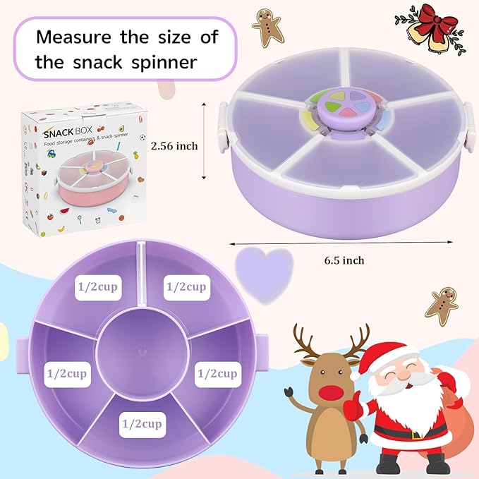 JOOPETALK Kids Reusable Rotating Snack Container with 5 Separate Compartments, Color Matching Opening Lid, BPA/PVC-Free, Dishwasher Safe, Perfect for Travel, School Lunches & On-the-Go Snacking-Purple