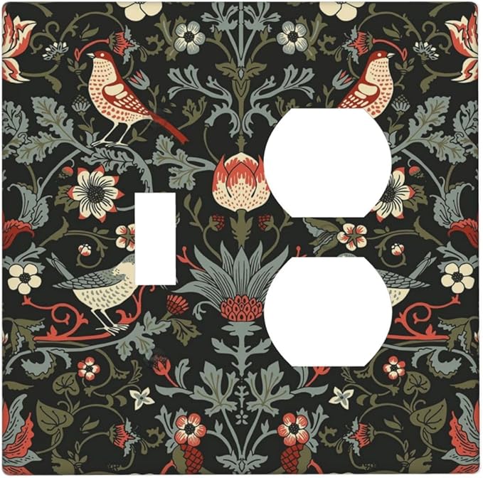 Vintage Birds Berries Mid Century Floral Flower Wallplates 1 Toggle 1 Duplex Switch Plate Electrical GFCI Faceplate Decorative Light Switch Covers for Bedroom Living Room Decor