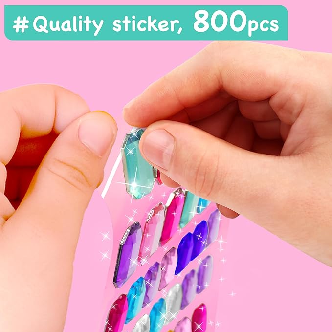 EZCRA Easy Mermaid Gem Sticker Crafts for Kids Ages 4-8 - 800 Sparkly Stickers, 8 Underwater Themes - Arts and Crafts for Kids, DIY Activity, Birthday Gift for Girls