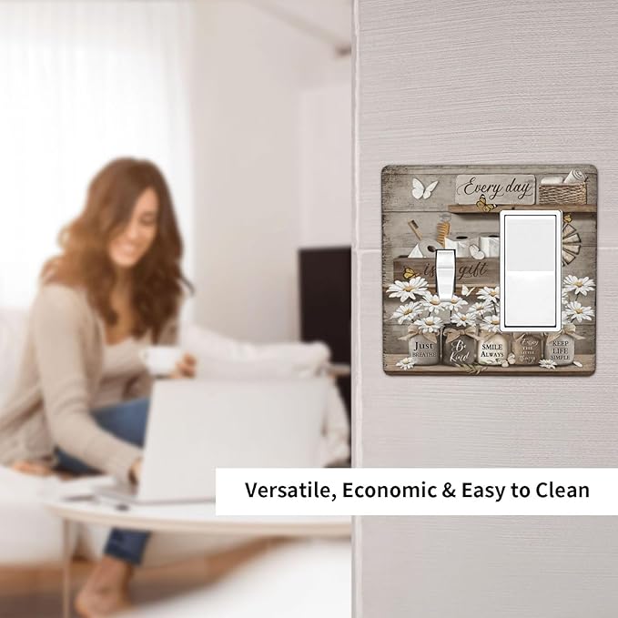 Rustic Daisy Flower Butterfly Inspirational Cottage Outlet Covers 1 Toggle 1 Rocker Combination Decorative Wall Plate Electrical Switch Plates Light Switch Cover Plate for Farmhouse Bedroom Decor