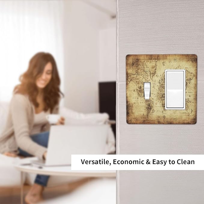 Old World Ocean Map 2 Gang Single Toggle/Rocker Combination Light Switch Cover Decorative Wall Plate Cover Electrical Faceplate Art Oil Painting Decor