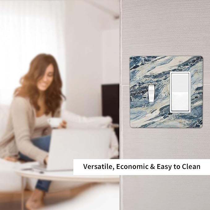 Outlet Covers Blue Grey Marbling Modern Abstract Design 1 Toggle 1 Rocker Combination Decorative Wall Plate Light Switch Cover Plate Electrical Switch Plates for Bedroom living Room Decor