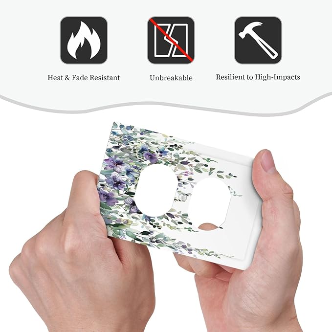 Decorative Outlet Covers Blue Purple Eucalyptus Leaves Boho Botanical 1 Gang Duplex Light Switch Cover Plate Electrical Switch plates WallPlates Socket Covers for Bathroom Home Decor