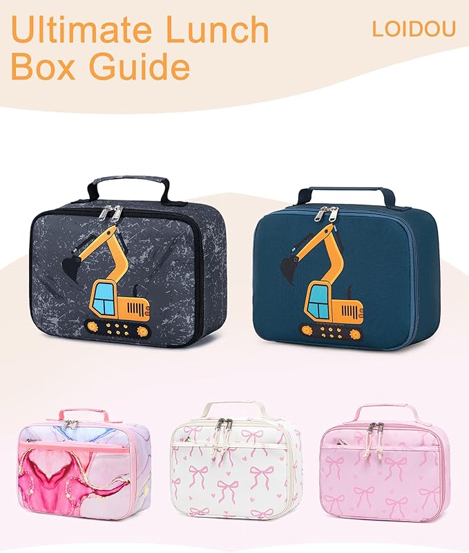 LOIDOU Lunch Box for Kids Boys Girls Insulated Lunch Bag Thermal Meal Tote Reusable Lunch Pail Bags for School Travel (Truck Gray)