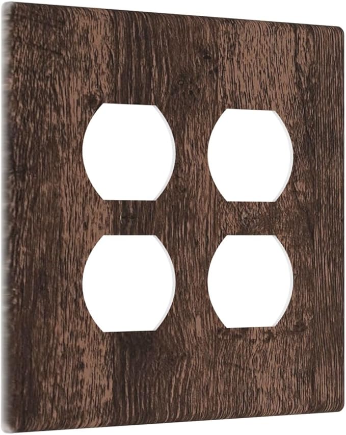 Light Switch Cover Plate Rustic Brown Wood Plank Retro Wooden Board 2 Gang Socket Covers Double Duplex Wallplates Switch Plates and Outlet Covers for Farmhouse Home Decor