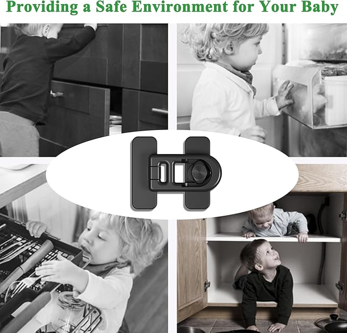 5 Pack Baby Proofing Cabinet Locks – No-Tool Adhesive Child Proof Refrigerator Lock, Oven Lock Child Safety, Fridge Lock, Dishwasher, Drawers & Cabinets | Strong Hold, Easy to Install (Black)