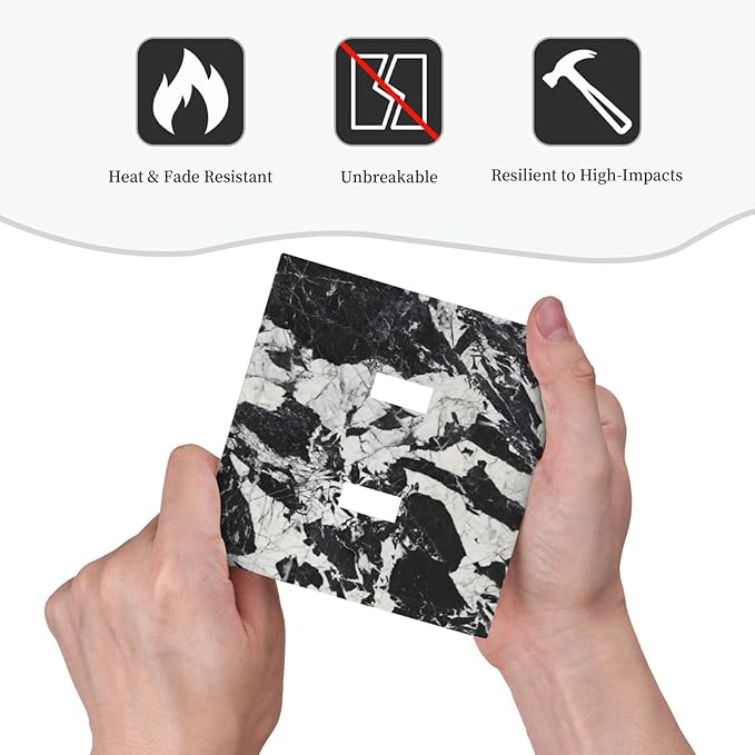 Black White Marble Abstract Luxury Decorative Switch Plates 2 Gang Double Toggle Outlet Light Switch Cover Wall Plate Electrical Faceplate for Bathroom Kitchen Decor