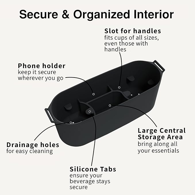 Universal Silicone Stroller Organizer | Waterproof, Easy-Clean Caddy with Secure Cup Holders & Organized Interior | BPA-Free, Anti-Slip Straps | Fits Uppababy, Nuna, Doona & Most Strollers | roo go