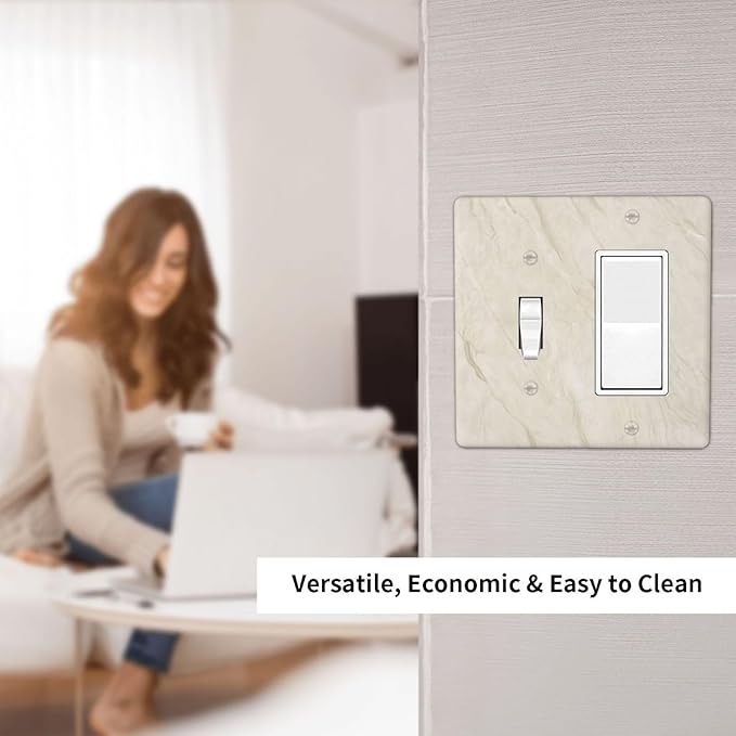 White Taupe Marble Abstract Luxury Outlet Covers 1 Toggle 1 Rocker Combination Decorative Wall Plate Electrical Switch Plates Light Switch Cover Plate for Bathroom Kitchen Home Decor