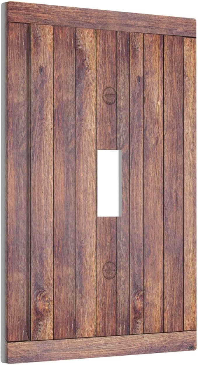 Decorative Switch Cover Plate with Wood Texture Rustic Vertical Planks Brown Design Single Gang Toggle Switch Plate Light Switch Covers Artistic Faceplate Vintage Aesthetic Kitchen/Bedroom