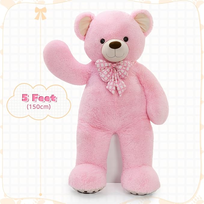 MorisMos 5 FT Big Teddy Bear, 5 Feet Huge Teddy Bears Stuffed Animals for Girlfriend Wife, Cuddly Gift Life Size Bear on Valentines Birthday, 59 Inch, Pink