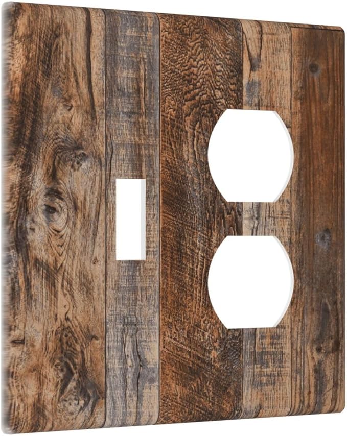 Vintage Board Rustic Brown Wood Texture Wallplates 1 Toggle 1 Duplex Switch Plate Electrical GFCI Faceplate Decorative Light Switch Covers for Farmhouse Home Decor
