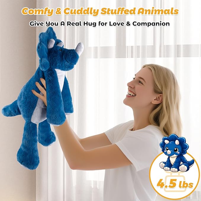 24" & 4.5lbs Triceratops Stuffed Animal, Sitting & Laying Weighted Stuffed Animals, Cuddly & Soft Weighted Triceratops Plush for Adults & Kids, Triceratops Gifts for Christmas & Valentine’s Day