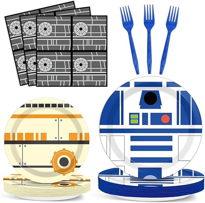 96 Pcs Galaxy Movie Star Birthday Paper Plates and Napkins Stars Party Decorations Space Theme Tableware Galaxy War Disposable Dinnerware Set for Universe Outer Space Birthday Party Serves 24 Guests