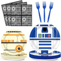 96 Pcs Galaxy Movie Star Birthday Paper Plates and Napkins Stars Party Decorations Space Theme Tableware Galaxy War Disposable Dinnerware Set for Universe Outer Space Birthday Party Serves 24 Guests