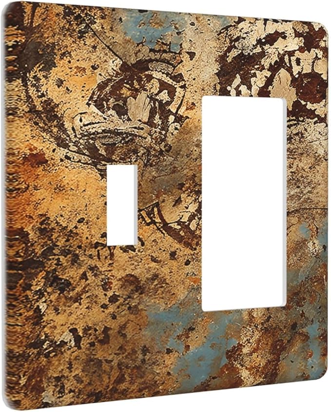 Light Switch Cover Plate Shabby Old Rusty Antique Brass Copper Print 2 Gang Toggle Rocker Combo Wall Plates Decorative Switch Plates and Outlet Covers Socket Cover for Kitchen Home Decor