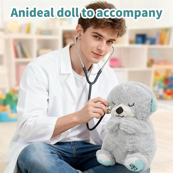 rytopt Breathing Stuffed Animal, No Breathing Movement in Its Abdomen, Simulated Breathing Sounds, 4 Gear Adjustment, Volume Control, Plush Toy with Music & Light