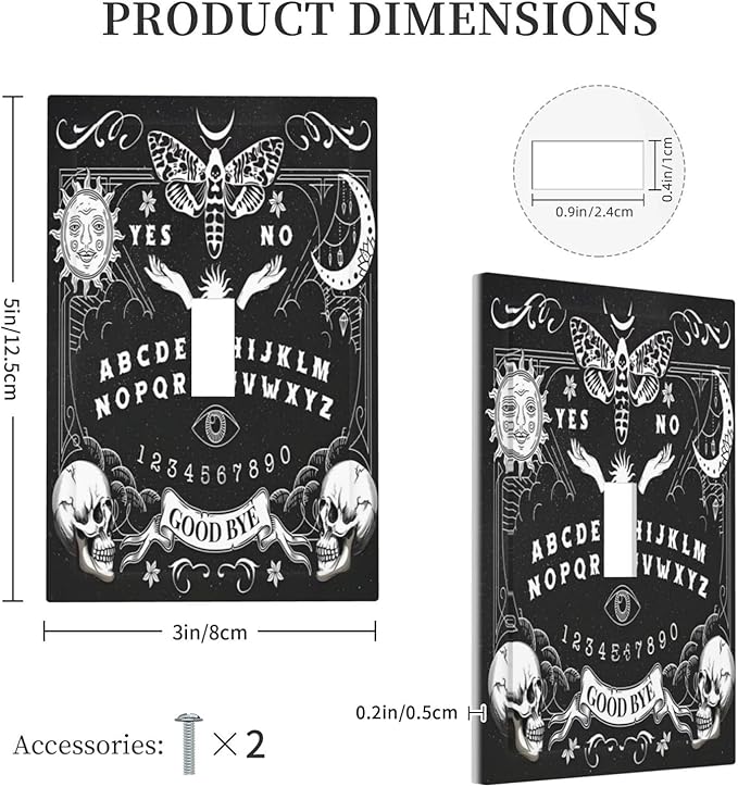Black Witchy Skeleton Skull Gothic Sun Moon Decorative Light Switch Cover 1 Gang Single Toggle Device Electrical Faceplate Switchplates Decorator Outlet Wall Plate for Bedroom Living Room Decor