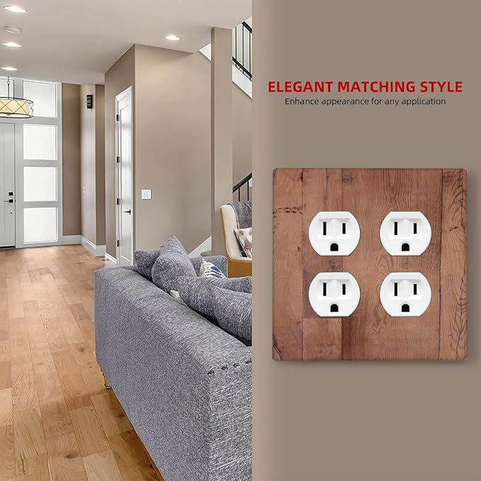 Rustic Brown Dark Wood Texture Printing Outlet Covers 2 Gang Double Duplex Decorative Light Switch Covers Electrical Wallplates Socket Faceplate For Farmhouse Cabin Decor