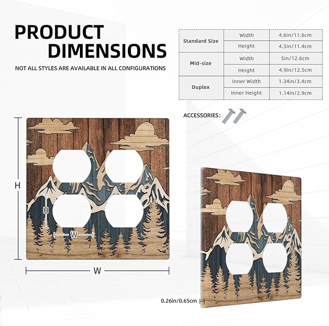 Blue Mountain Range Forest Nature Wilderness Wood Texture Outlet Covers 2 Gang Double Duplex Decorative Light Switch Covers Electrical Wallplates Socket Faceplate for Farmhouse Home Decor