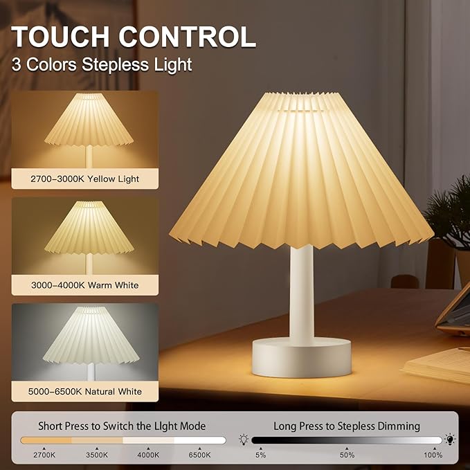LOVERUIS Rechargeable Night Lights Night Light for Kids, Bedside Lamp with 3 Dimmable Colors for Mom, Bedroom, Camping, Bathroom（White