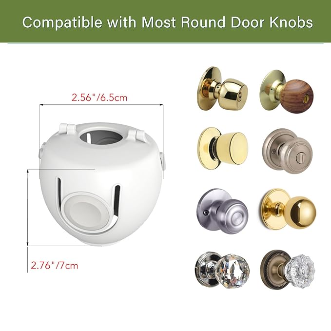 Child Proof Door Knob Covers, 4-Pack, White - Baby Safety Door Knob Covers for Toddlers, Snap-in Design for Easy Install, Durable & Non Toxic, Fits Standard Round Knobs