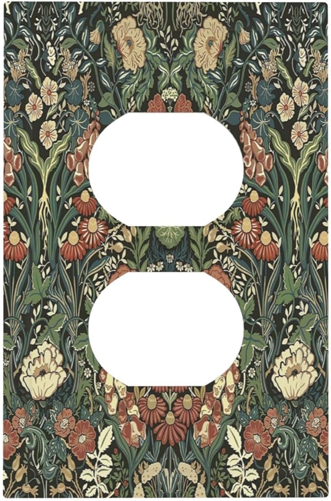 Outlet Covers Vintage Dark Floral William Morris Green Flower 1 Gang Duplex Wall Plate Decorative Switch Plates Electrical Receptacle Faceplate Light Switch Cover for living Room Home Decor