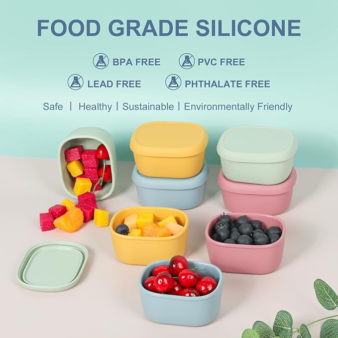 8 pcs 7 oz Silicone Snack Containers for Kids Small Food Containers with Lids, Fruit Container for Lunch, Stackable Lunch Container for Kids, Daycare, School and Travel