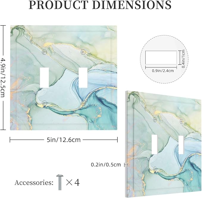 Decorative Switch Plates Teal Gold Marbling Turquoise 2 Gang Double Toggle Outlet Light Switch Cover Wall Plate Electrical Faceplate for Bathroom living Room Decor
