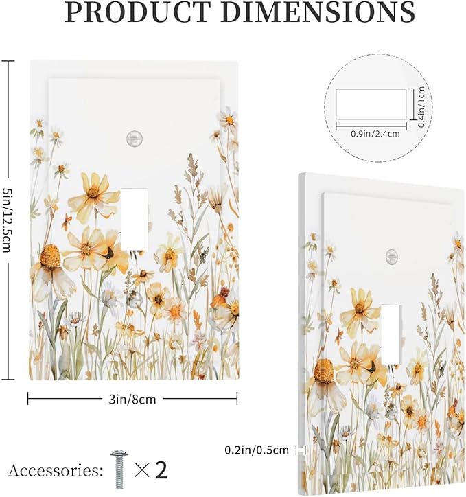 Yellow White Daisy Floral Bee Wild Flower Decorative Light Switch Cover 1 Gang Single Toggle Device Electrical Faceplate Switchplates Decorator Outlet Wall Plate for Bedroom Living Room Decor