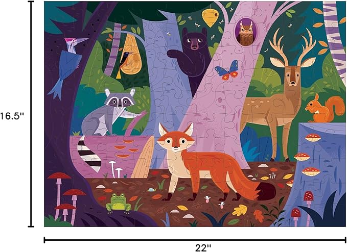 Mudpuppy Forest Above & Below 100 Piece Double-Sided Puzzle from Mudpuppy – Two Fun Puzzles in One!, Colorful Illustrations of Your Favorite Forest Animals, 22" x 16.5", Ages 6+