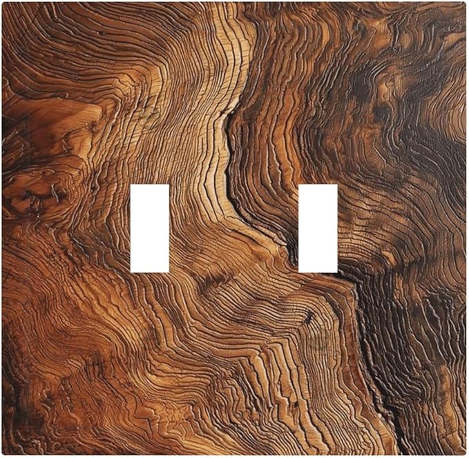 Natural Wood Grain Texture Old Tree Trunk Print Decorative Switch Plates 2 Gang Double Toggle Outlet Light Switch Cover Wall Plate Electrical Faceplate for Farmhouse Home Decor