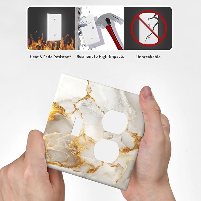 Gold Marble Crack Simple Abstract Print Wallplates 1 Toggle 1 Duplex Switch Plate Electrical GFCI Faceplate Decorative Light Switch Covers for Bathroom Kitchen Home Decor