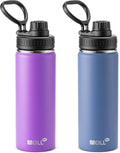 2 Pack 18 oz Water Bottle Stainless Steel Vacuum Insulated Wide Mouth Sports Water Bottle Flask with Leakproof Spout Lid (Royal Blue-Purple)