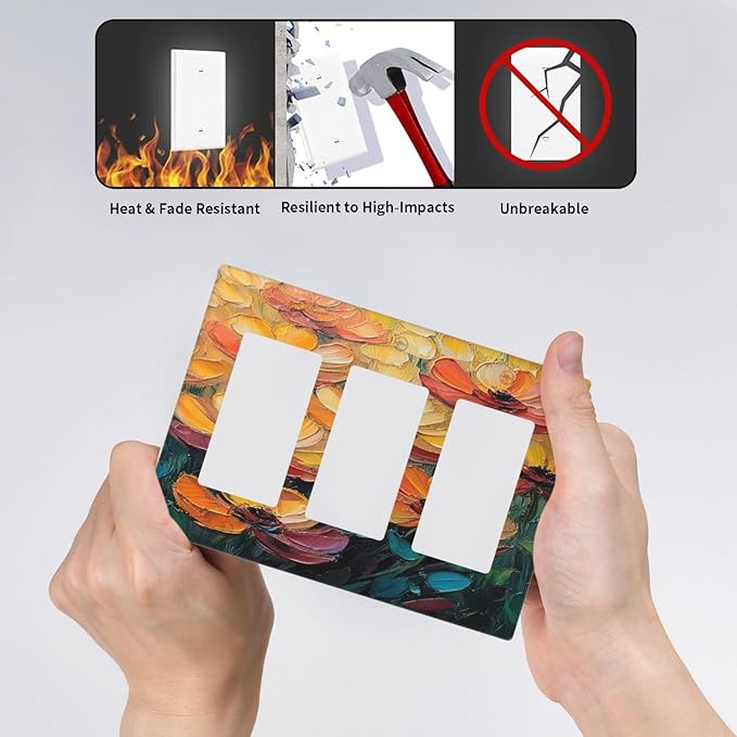 Decorative Art Light Switch Covers Color Flower Blaze 3 Gang Triple Rocker Outlet Switch plate GFCI Faceplate GFCI for Home Decor
