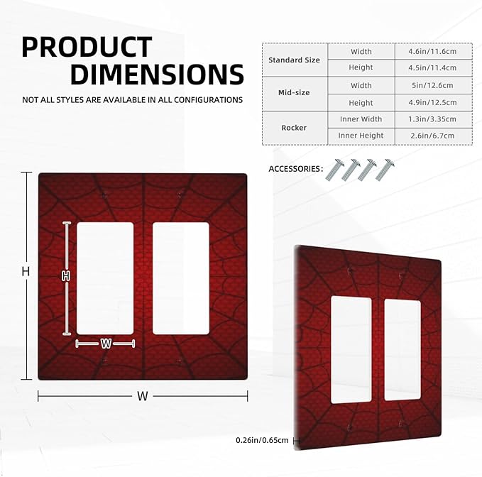 Outlet Covers Red Black Spider Web 1 Gang Duplex Light Switch Cover Plate Decorative Wall Plates Electrical Switchplate Receptacle for Kids Room Home Decor（2 Pack）