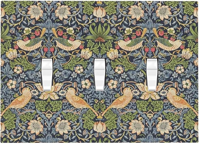 Decorative Switch Plates Morris Strawberry Thrush Birds Colorful Plants 3 Gang Wall Plate Triple Toggle Light Switch Cover Faceplate Electrical Wall Panels For Bed Room Living Room Decor