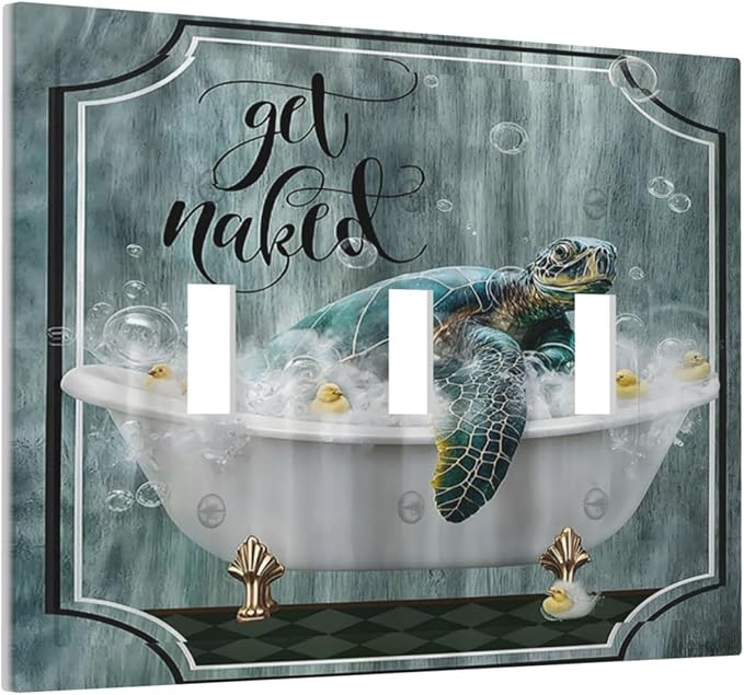 Teal Green Sea Turtle Funny Ocean Vintage Tortoise Beach Theme Decorative Switch Plates 3 Gang Wall Plate Faceplate Electrical Wall Panels Triple Toggle Light Switch Cover for Kids Room Bathroom Decor