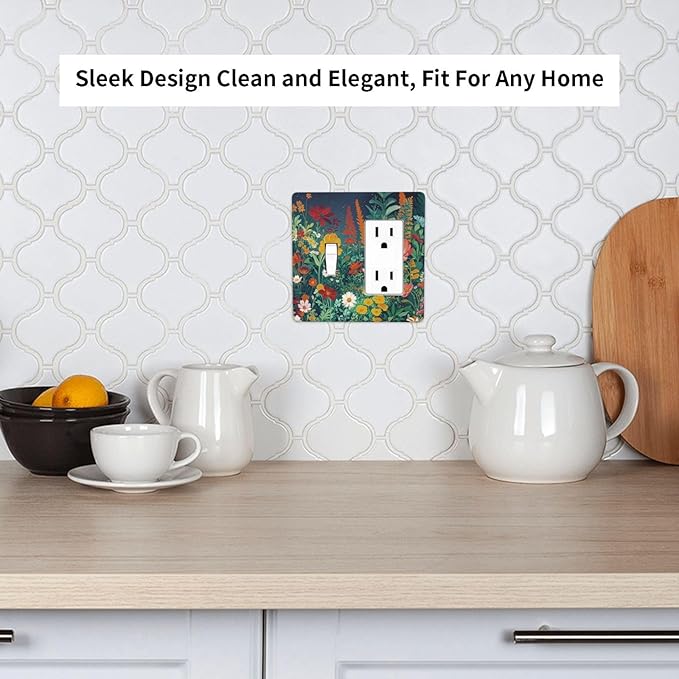 Decorative Toggle Switch Cover Plate with Wildflowers & Stars Botanical Floral Art Design 2-Gang 1-Gang Standard Wall Plate Light Switch Cover for Garden Theme Wall Decor