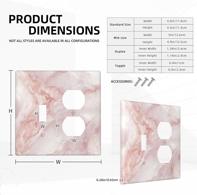 Light Switch Cover Plate Pinkish-White Marble Abstract Luxury Elegant 2 Gang Outlet Covers 1 Toggle 1 Duplex Socket Cover Wallplates Electrical Switch Plate Covers for Bathroom Home Decor