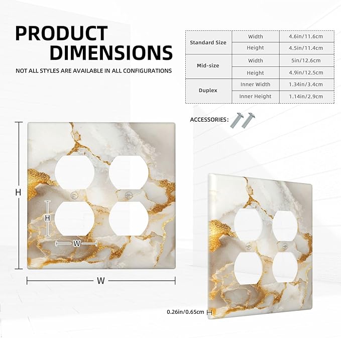 Gold Marble Crack Simple Abstract Print Outlet Covers 2 Gang Double Duplex Decorative Light Switch Covers Electrical Wallplates Socket Faceplate for Bathroom Kitchen Home Decor