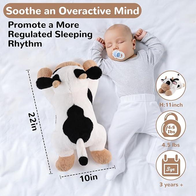 gnomantic Cow Weighted Stuffed Animals - 22 Inch 4.5 Pounds Weighted Plushies Cow Stuffed Animals - Big Plush Pillow - Cute Plush Toys Gifts for Kids & Adults (22" 4.5 lbs)