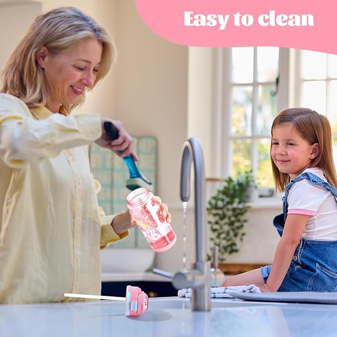 decalsweet Kids Water Bottle 20oz Durable Leak-Proof Plastic Water Cup for Kids Toddlers,With Straw Handle and Pop-Up Spout Cover,Safe for School Sports Daycare Travel & Camp Pack of 2