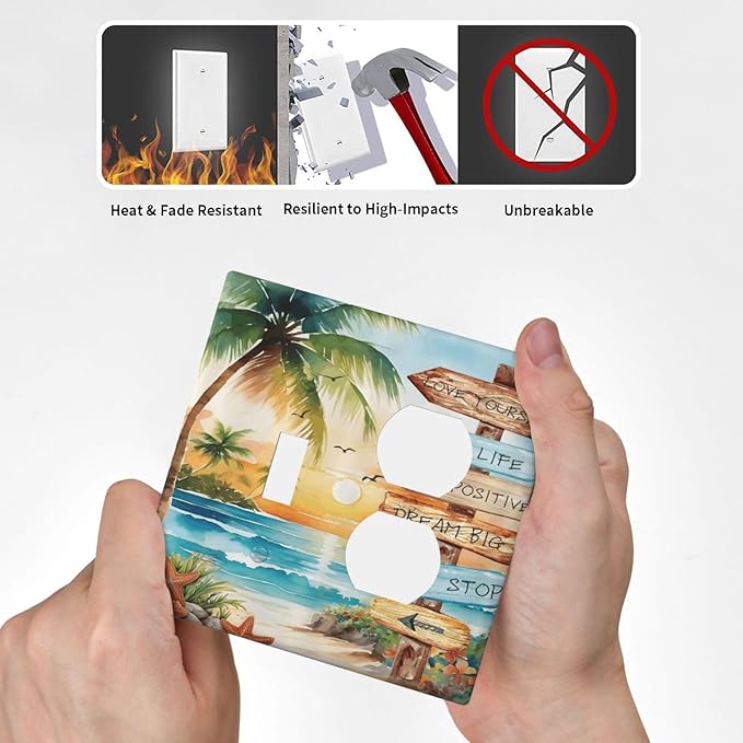 Tropical Beach Palm Tree Summer Coastal Ocean Sunset Wallplates 1 Toggle 1 Duplex Switch Plate Electrical GFCI Faceplate Decorative Light Switch Covers for Bedroom Living Room Decor