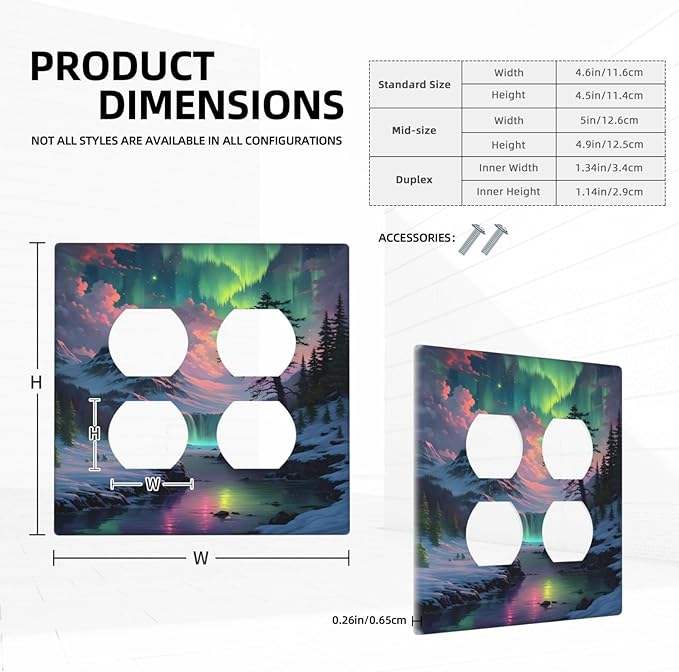 Snow Mountain Aurora Waterfalls Rivers Forest Outlet Covers 2 Gang Double Duplex Decorative Light Switch Covers Electrical Wallplates Socket Faceplate for Bedroom Living Room Decor
