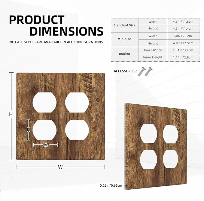 Light Switch Cover Plate Rustic Wood Grain Country Vintage Wooden Board 2 Gang Socket Covers Double Duplex Wallplates Switch Plates and Outlet Covers for Farmhouse Home Decor