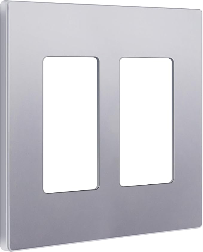ENERLITES Elite Series Screwless Decorator Wall Plate Child Safe Outlet Cover, Gloss Finish, Size 2-Gang 4.68" H x 4.73" L, Unbreakable Polycarbonate Thermoplastic, SI8832-SV, Silver