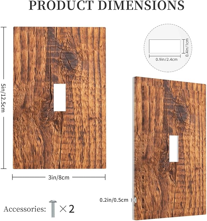 Brown Wood Grain Rustic Natural Burl Print Decorative Light Switch Cover 1 Gang Single Toggle Device Electrical Faceplate Switchplates Decorator Outlet Wall Plate for Farmhouse Home Decor