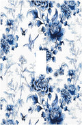 Blue Flower White Floral Plant Bird Butterfly Decorative Light Switch Cover 1 Gang Single Toggle Device Electrical Faceplate Switchplates Decorator Outlet Wall Plate for Bedroom Living Room Decor