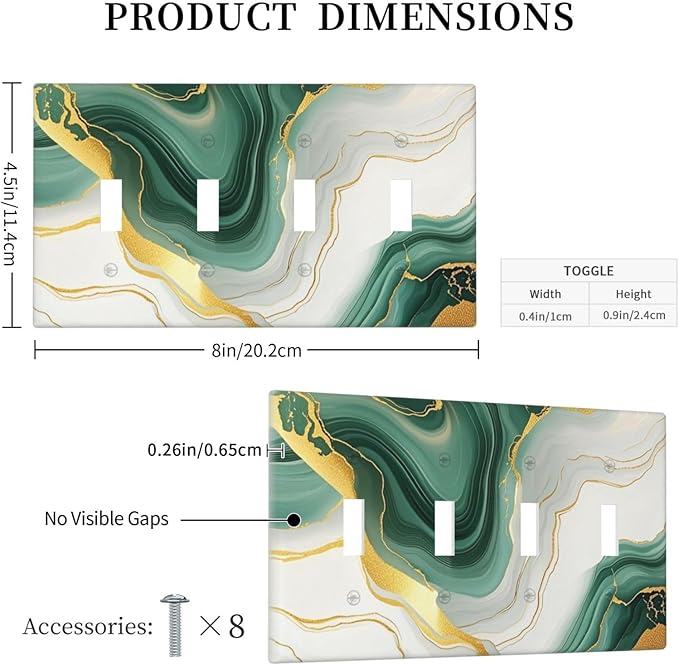 Light Switch Covers Turquoise Marble Texture Golden Lines Quad Toggle Electrical Faceplate 4 Gang Wall Plate Decorative Switch Plates For Bed Room Bathroom Decor